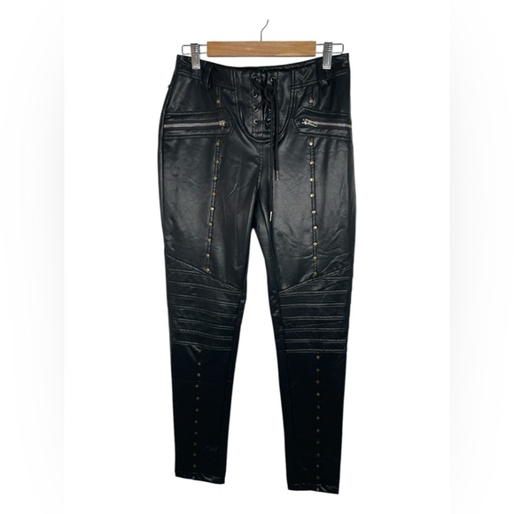 C&J Collections‎ Chicago STUDDED FAUX LEATHER PANTS SIZE LARGE - Picture 1 of 9